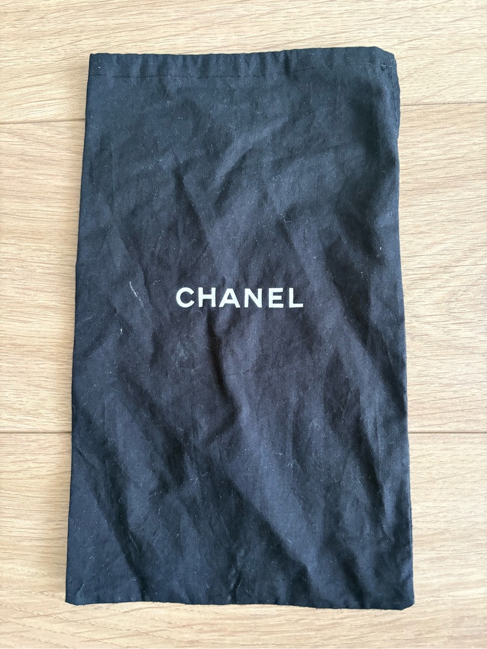 CHANEL Black Drawstring Dust Bag with White Logo